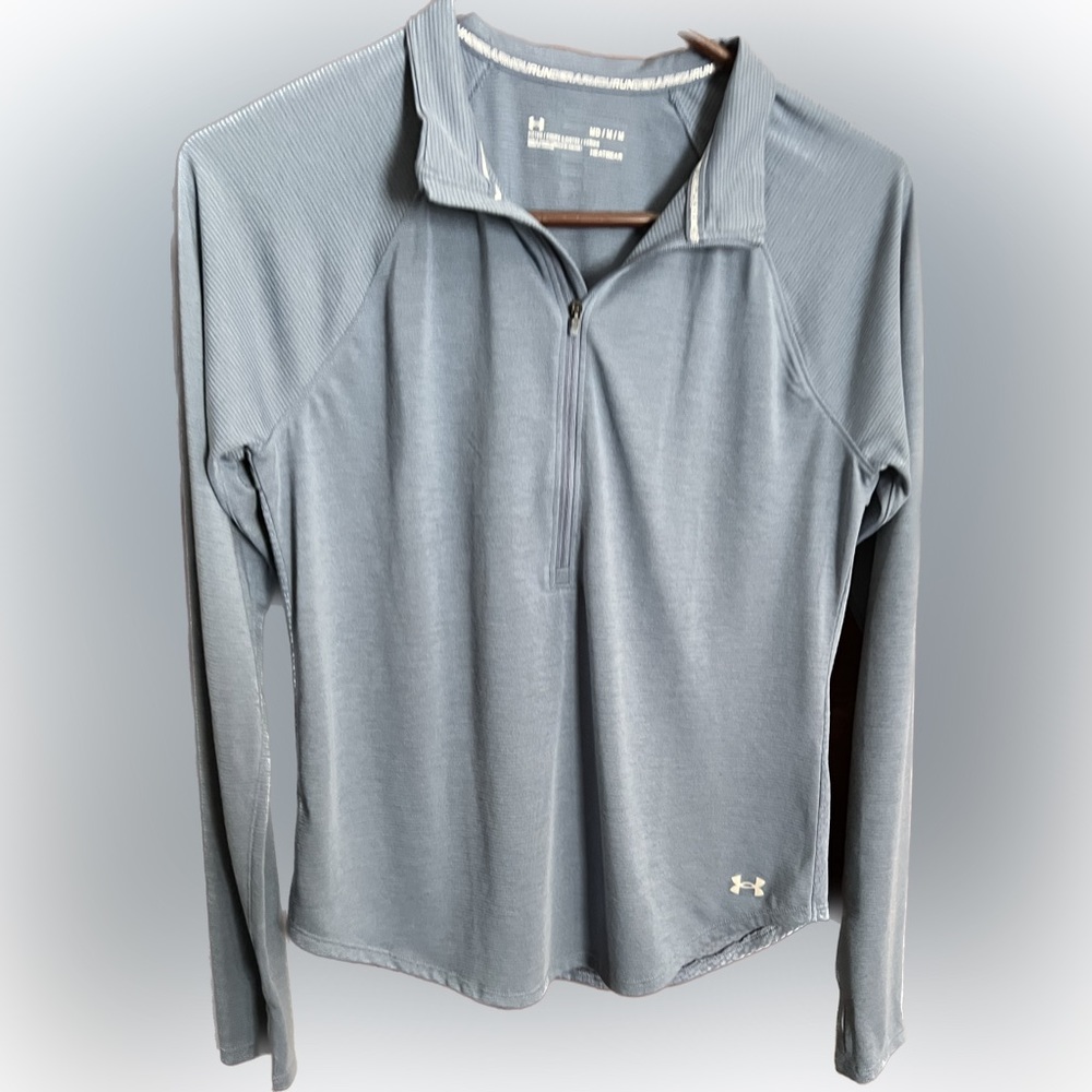 New Under Armour heat gear women’s size medium grey blue half zip up long sleeve